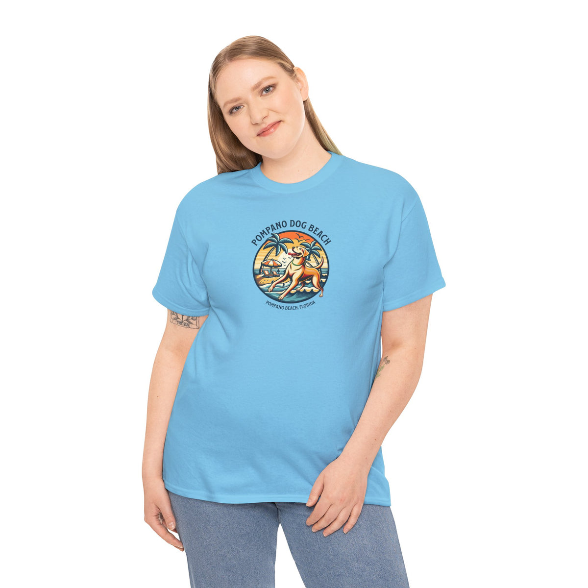 YELLOW LAB POMPANO DOG BEACH Unisex Heavy Cotton Tee