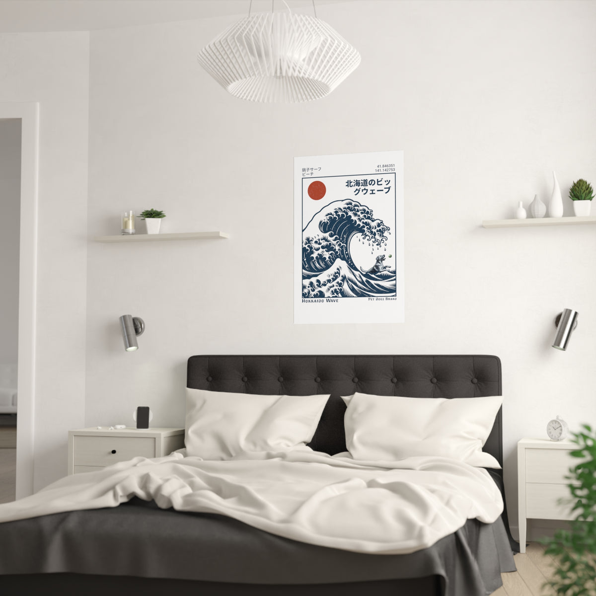 THE GREAT WAVE off Kanagawa (Pet Dogs Version) Satin Poster