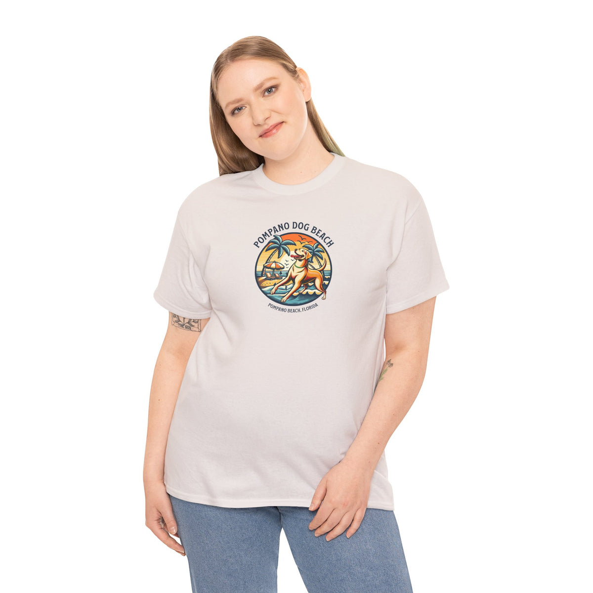 YELLOW LAB POMPANO DOG BEACH Unisex Heavy Cotton Tee