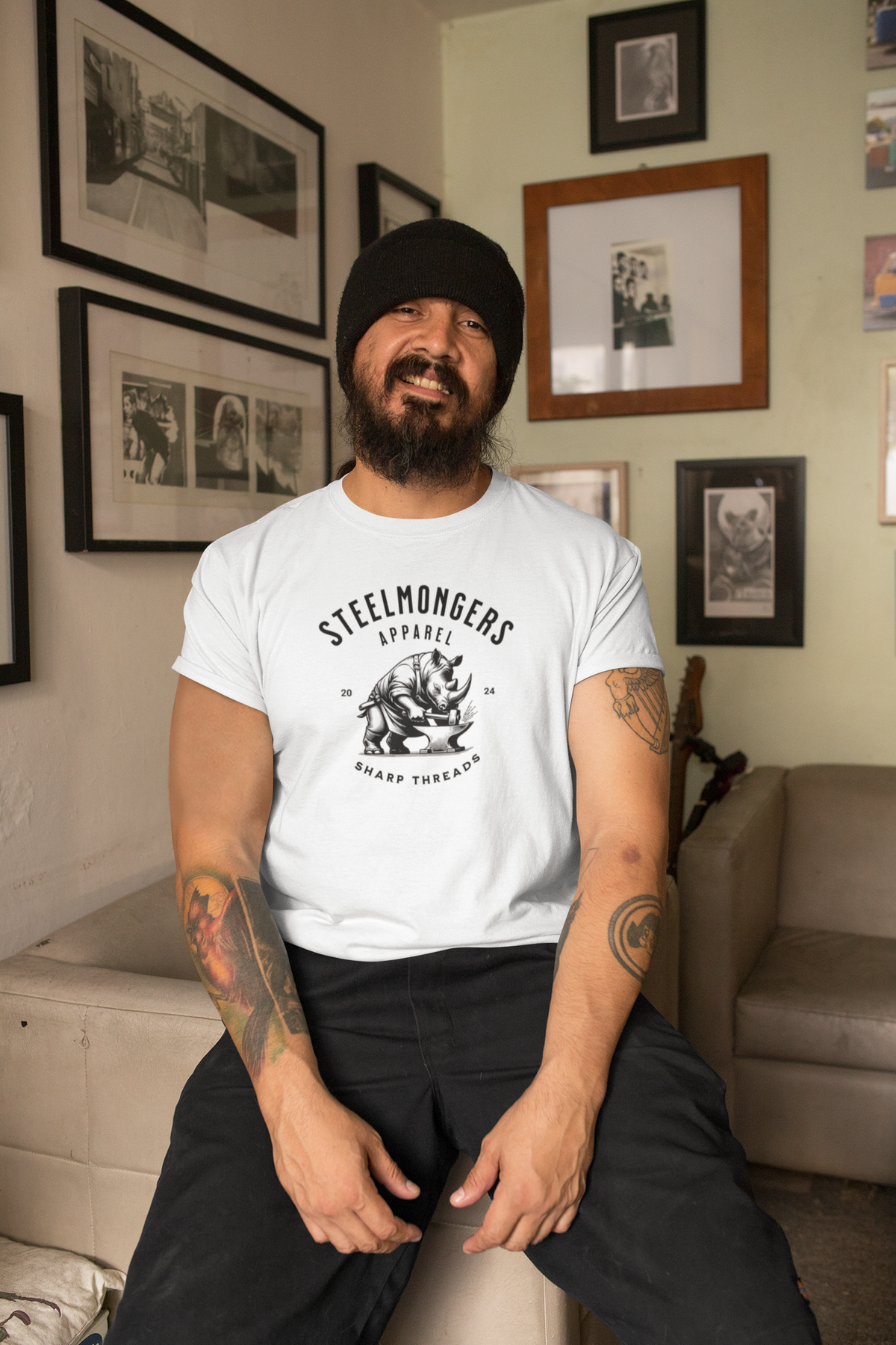 Steelmongers Rhino White Logo Tee