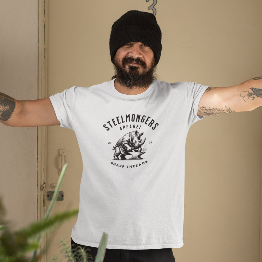 Steelmongers Rhino White Logo Tee