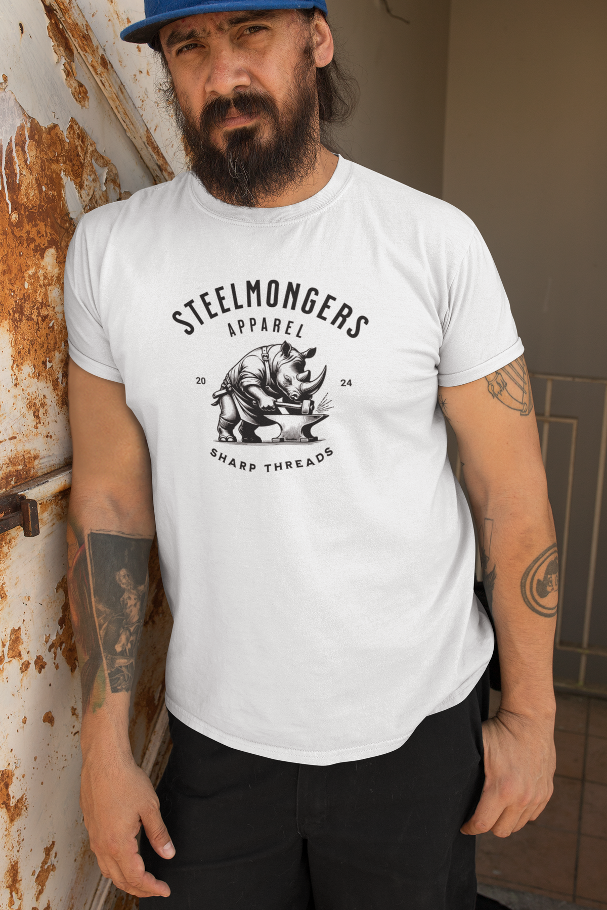 Steelmongers Rhino White Logo Tee